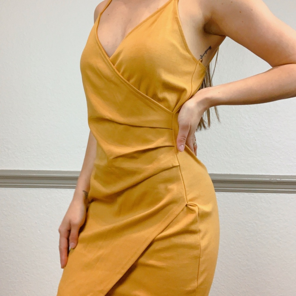 Yellow Wrap Cross Body Tank Dress